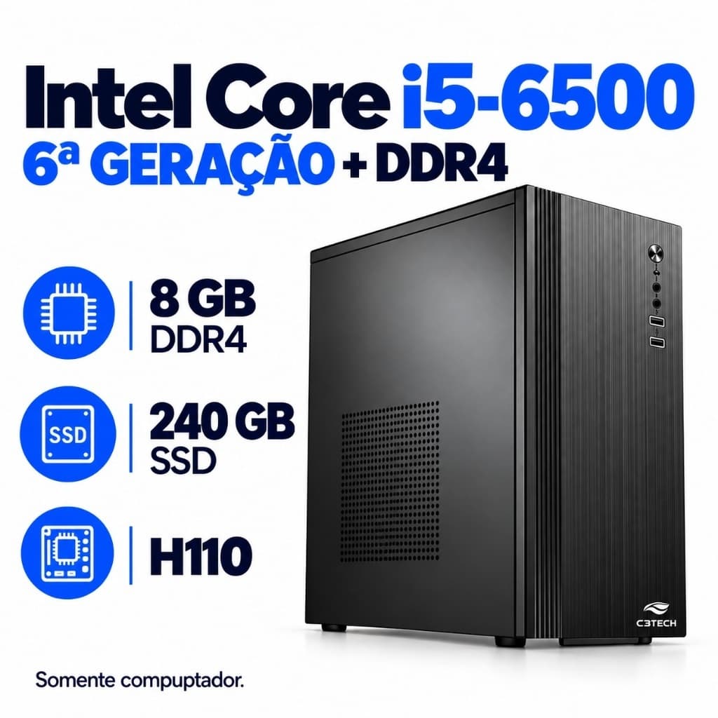Computador Intel Core i5-6500 6ª Geração 8GB DDR4 SSD 240GB H110 Desktop Somente PC Windows 11 Trial Home Office Estudos
