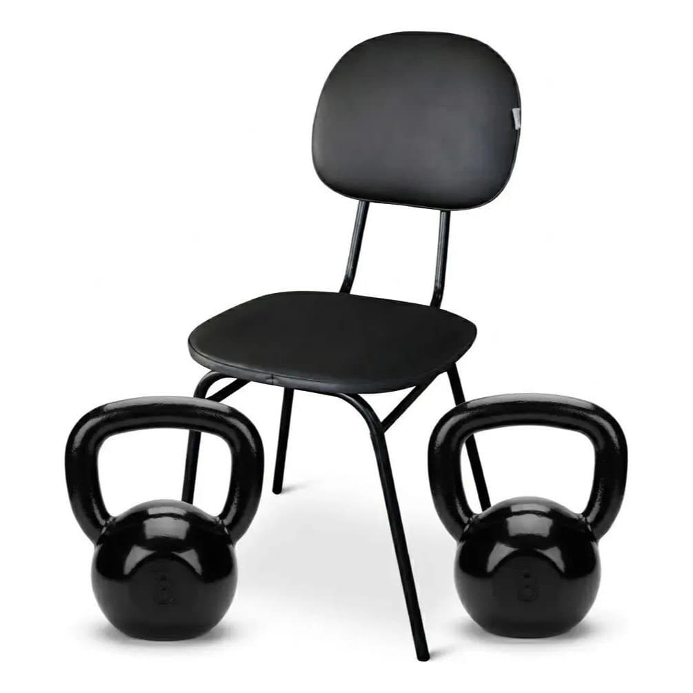 Kit Treino de Musculação: 2 Kettlebells de 12kg e Cadeira de Exercícios Musculação Academia Treino Peso Fitness Gym