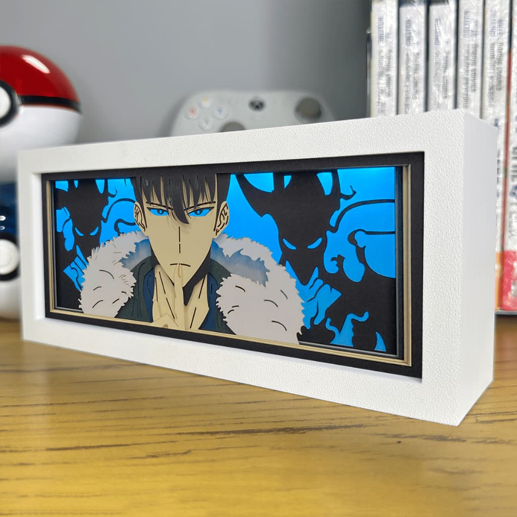 Luminária Lightbox Anime 3D LED Decoração de Mesa PC Gamer Solo Leveling Sung Jin Woo Sombras