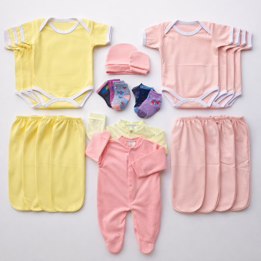 Kit Enxoval Bebê 30 Peças Algodão Completo Menina Body Mijão Touca