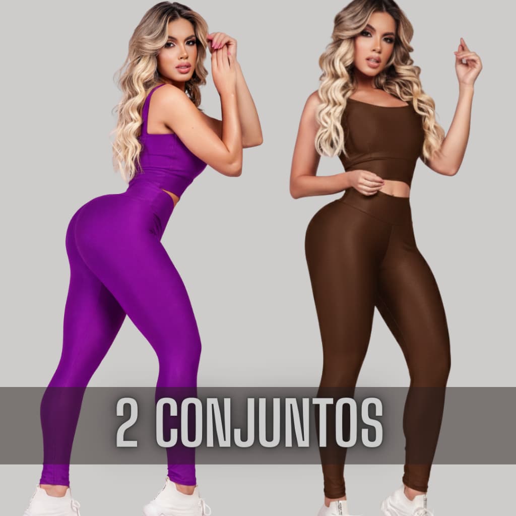 Kit 2 Conjuntos Fitness Feminino Academia Legging e Top Treino Musculação