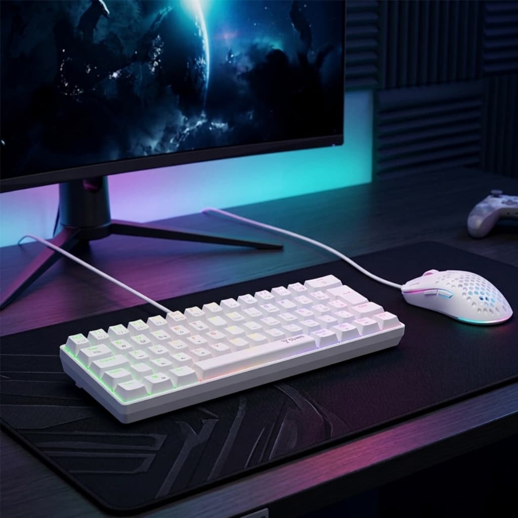 Kit Combo Teclado Mecânico Gamer + Mouse Gamer com Fio RGB Branco Reaver Clanm Premium Jogos Jogar