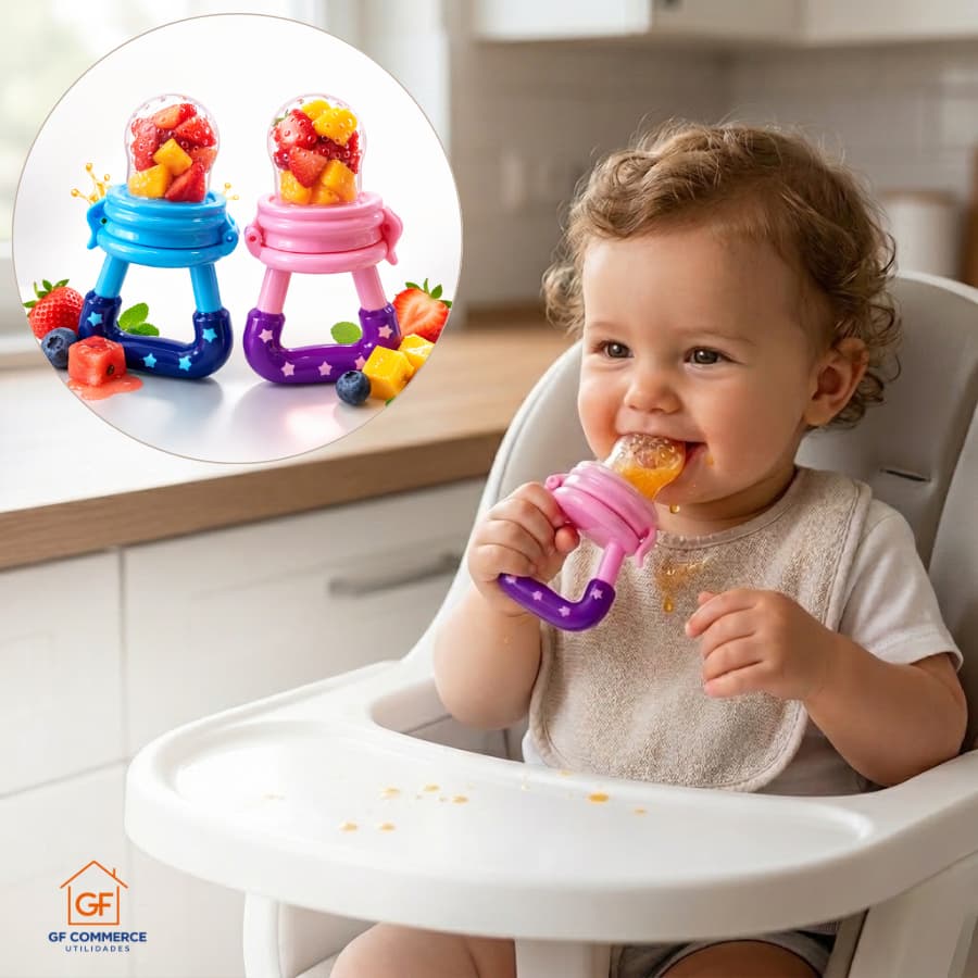 Chupeta Alimentadora Mordedora com Bico em Silicone para Frutas, Papinhas para Bebes Introdução Alimentar
