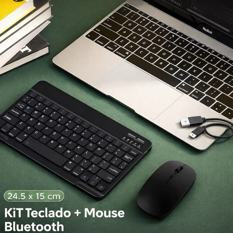 PRETO - Conjunto de Teclado + Mouse Sem Fio Bluetooth