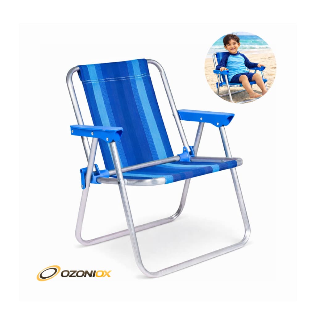 Cadeira De Praia Infantil Alumínio Azul Mor Piscina Campo Azul e Rosa