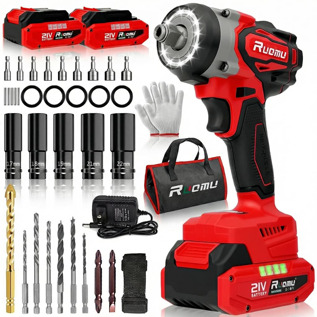 Chave De Impacto 620NM Parafusadeira Furadeira Brushless 2 Baterias 21V