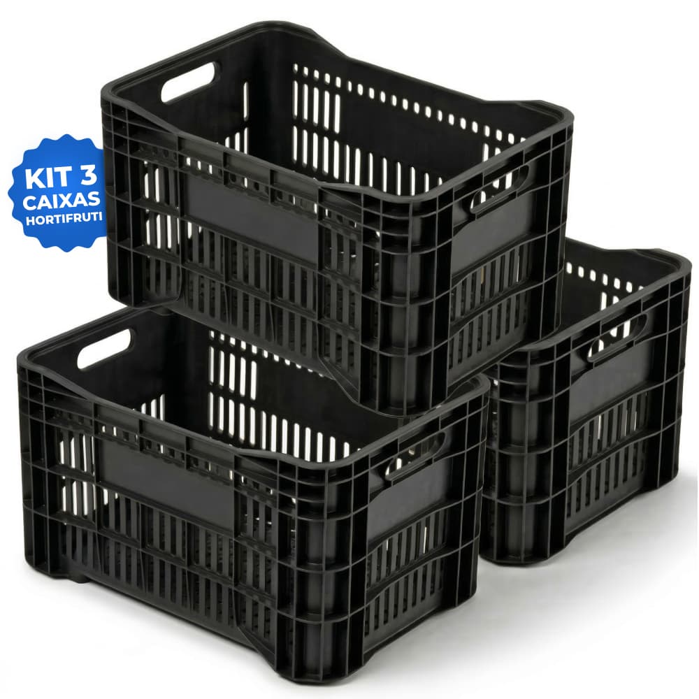 Kit 3 Caixas Hortifruti 60 Litros Vazada Multiuso Mercado Feira Organizadora Agricola