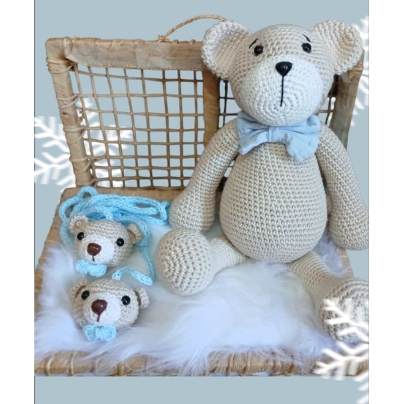 Urso amigurumi - crochê e cordão decorativo para almofada ou cotina
