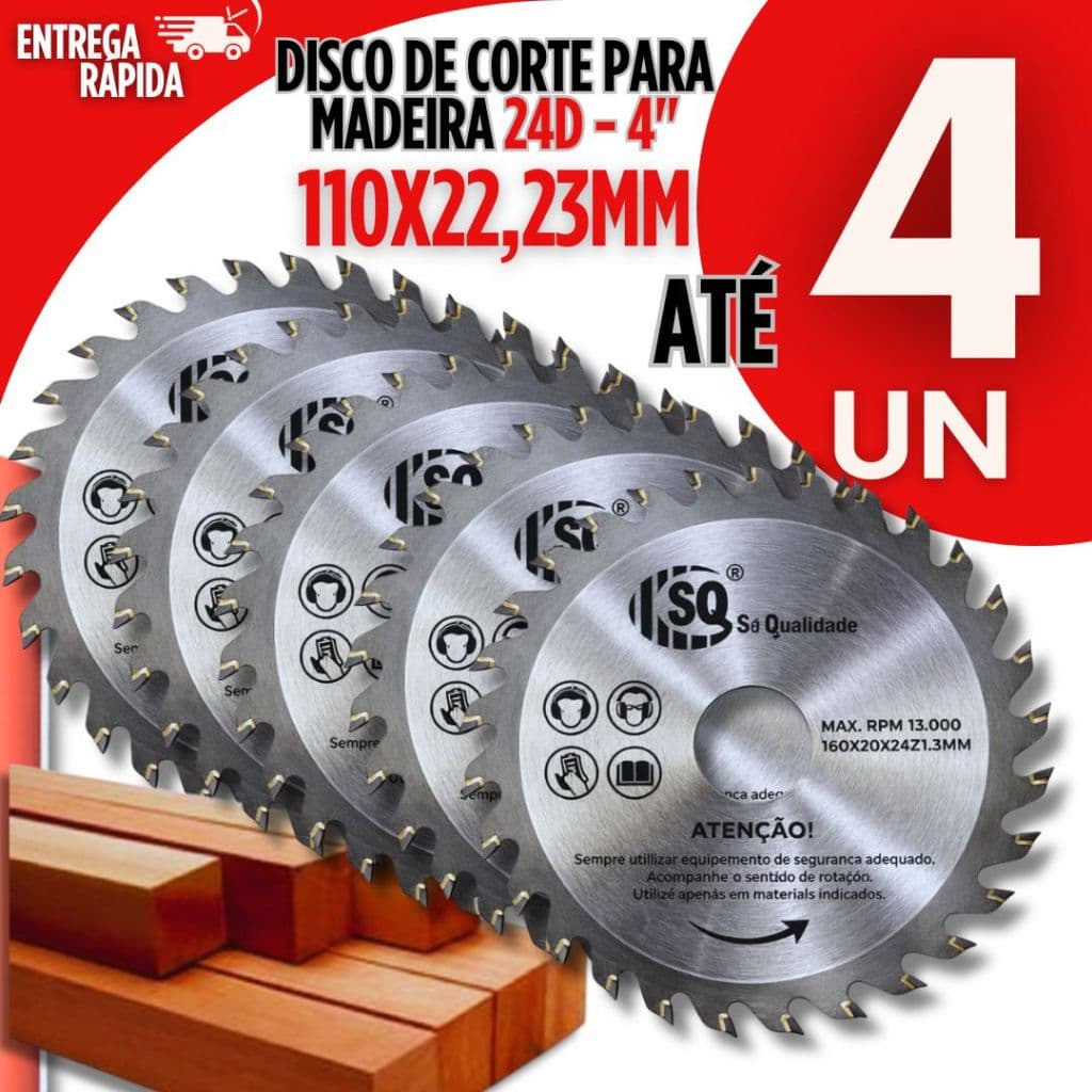 Disco Corte Madeira 24 Dentes 110x22,23mm Serra Circular 4" Esmerilhadeira Makita Profissiona