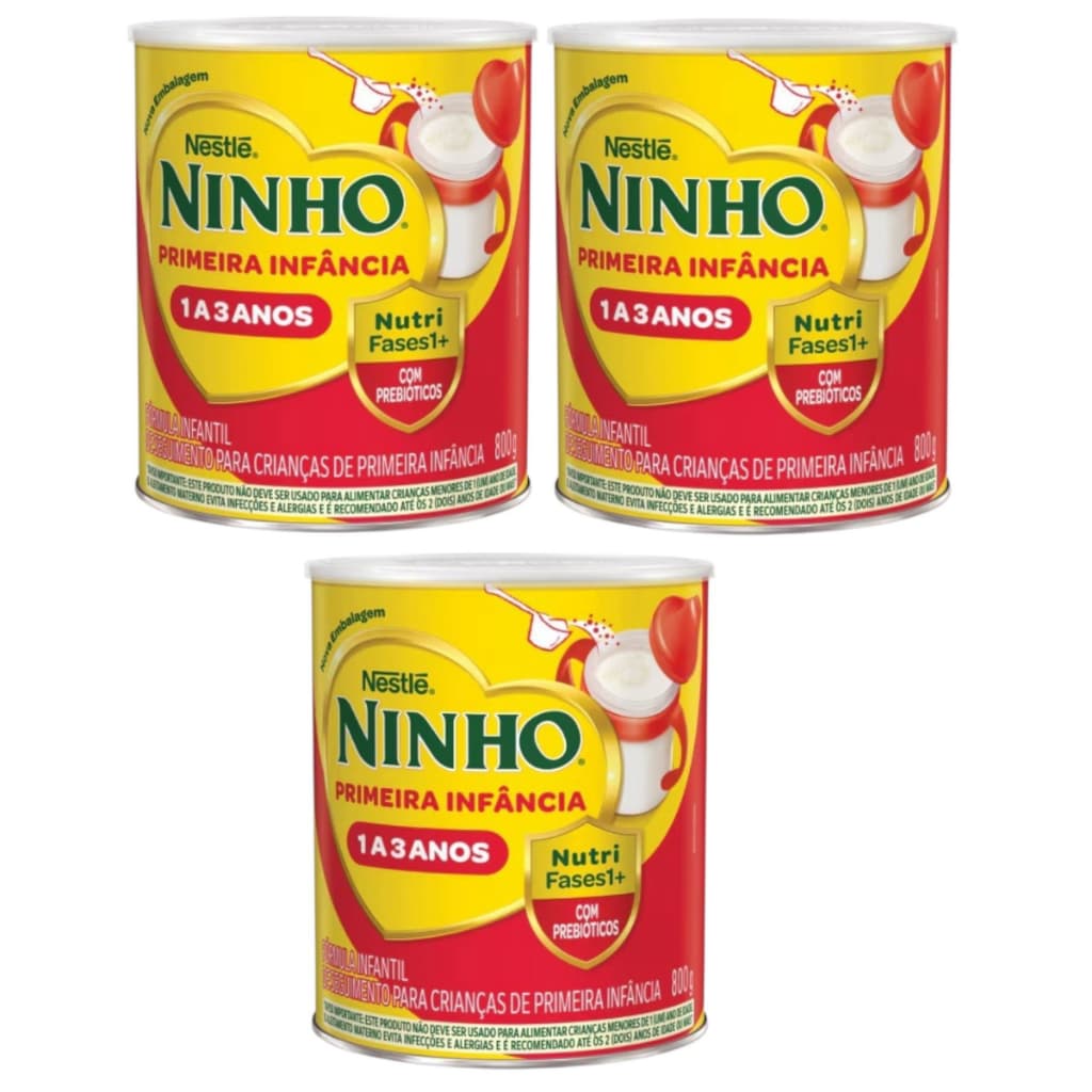 3 Latas Fórmula infantil em pó 800g Nestlé Ninho Fases 1+ em lata - 1 a 3 anos