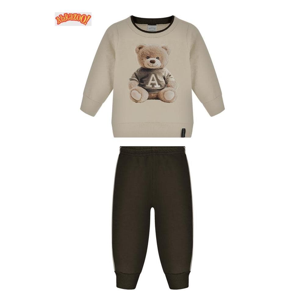 CONJUNTO INFANTIL MOLETOM FELPADO ALAKAZOO BEGE URSO INVERNO QUENTINHO CONFORTÁVEL