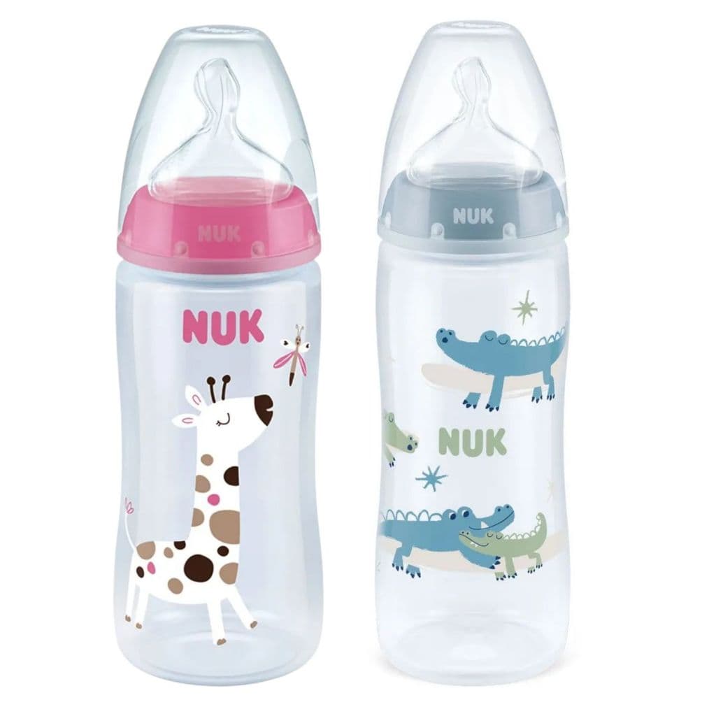 Mamadeira NUK 360ml Bebê +6 Meses com Controle de Temperatura Bico Tamanho 2 Fluxo Controlado Bebe Infantil Rosa Azul