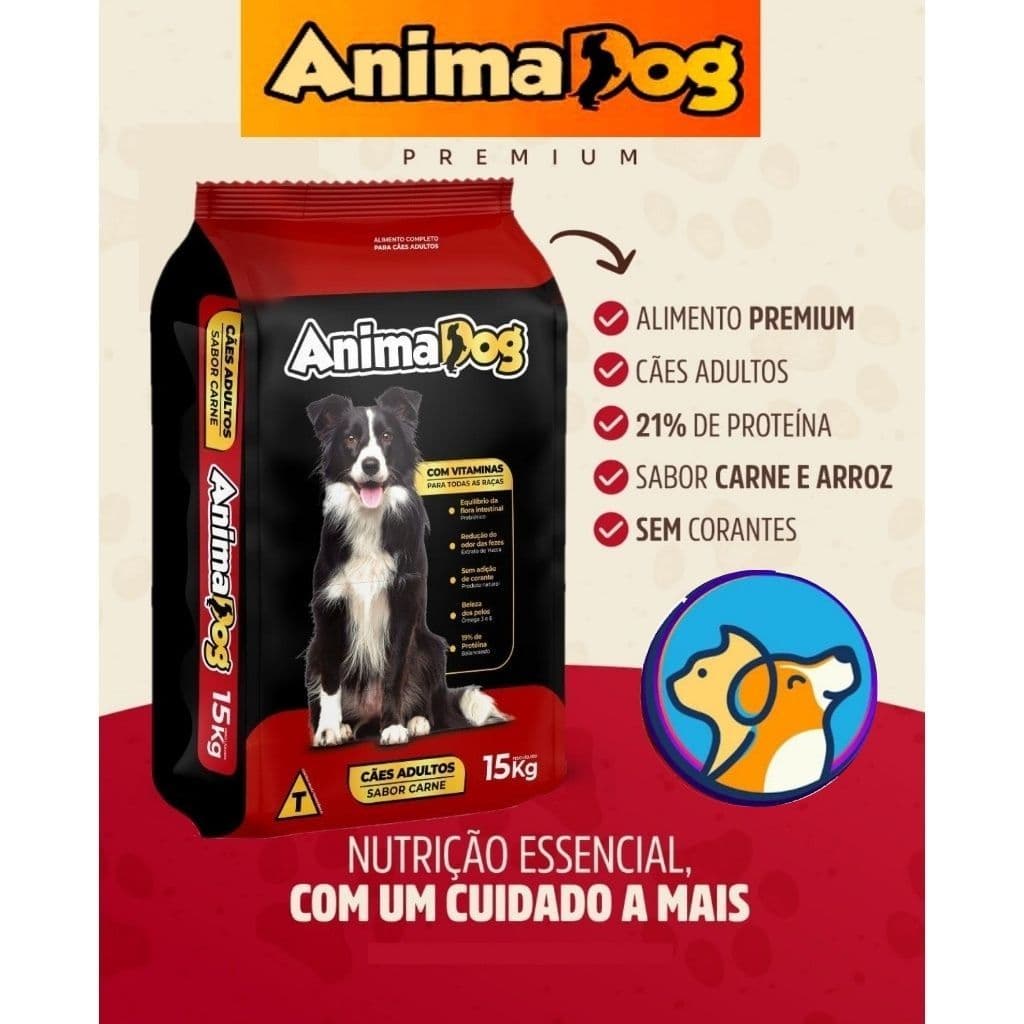Ração Para Cachorro 15Kg AnimaDog Carne Premium Para Cães Adultos de Todas As Raças