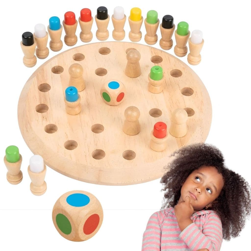 Jogos de Aprendizagem de Memória Das Cores Tabuleiro Madeira Brinquedo Educativo Infantil Xadrez