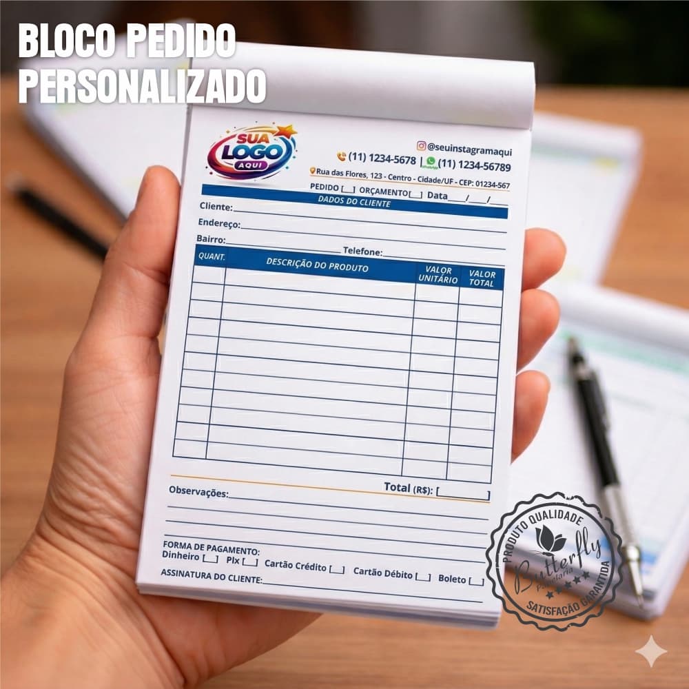 Bloco Pedido Orçamento Personalizado | Talão de notas com Sua Logo e Dados da Empresa