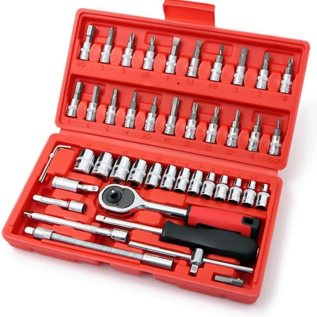 Jogo De Chaves Kit Ferramenta 46 Peças Para Soquetes Chave Catraca Reversível Com Maleta