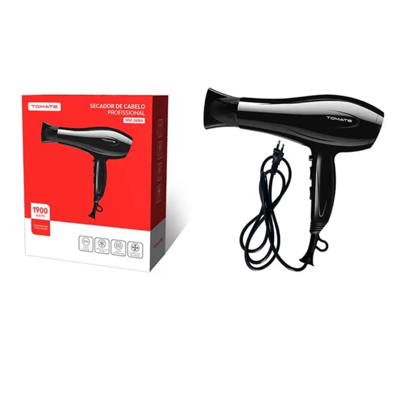 Secador de Cabelo Profissional Tomate 2000W | 3 Temperaturas + Ar Frio | Alta Potência Vermelho Preto