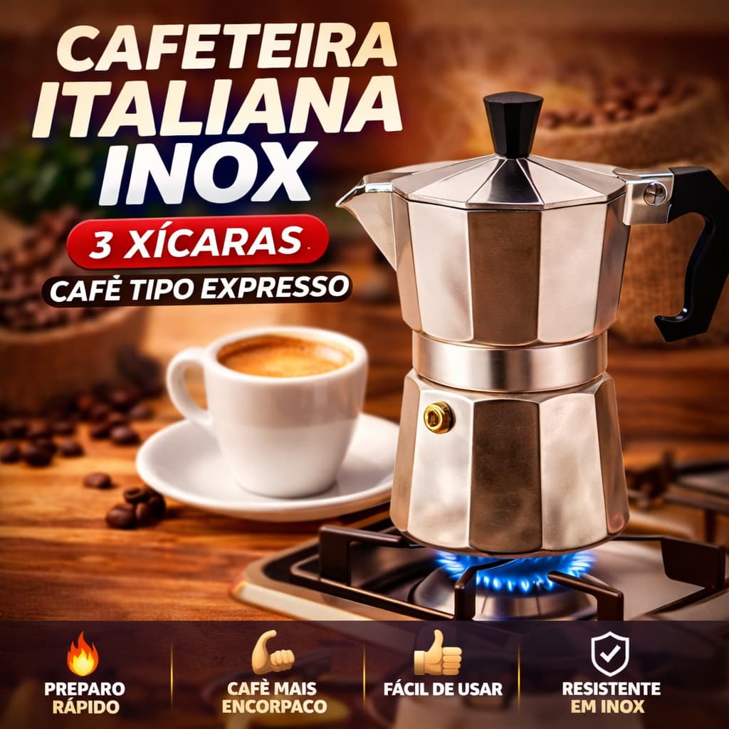 Cafeteira Italiana Inox 3 Xicaras Preparo Rapido Cafe Expresso Tradicional