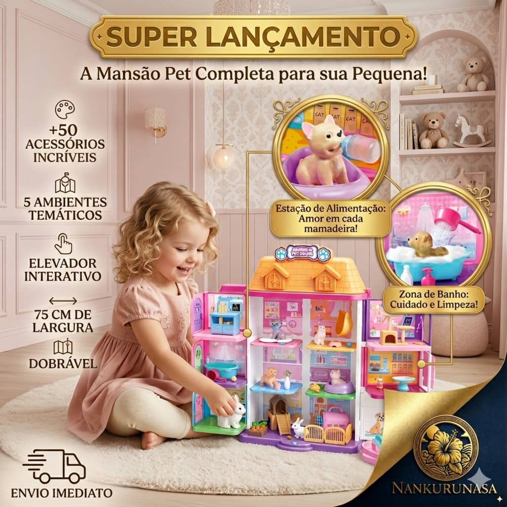 Casinha Pet House Gigante maleta portátil 3D elevador acessórios brinquedo infantil Maral bichinhos