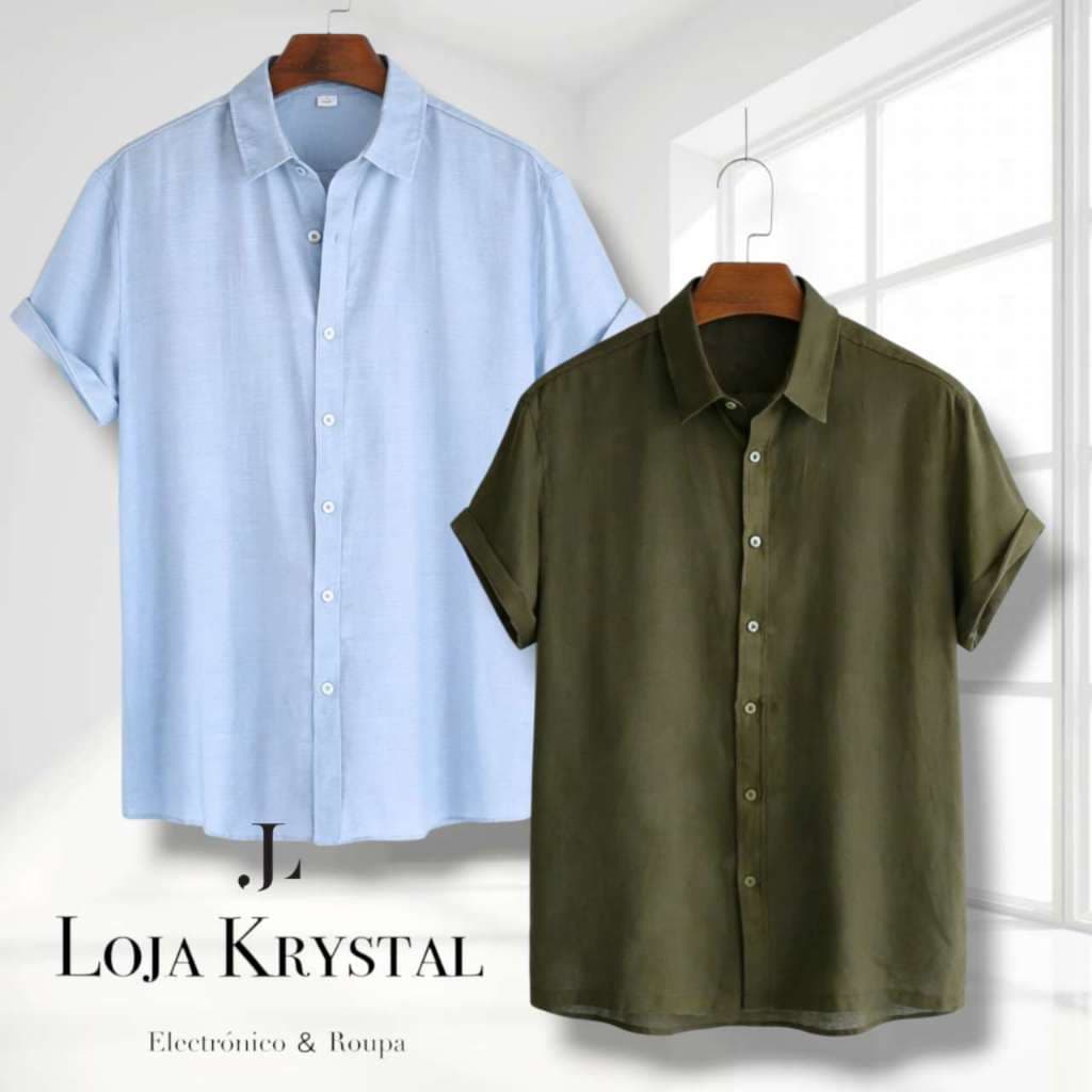 kit 2 Camisa Social Masculina Manga curda Slim Fit Casual Mega Oferta