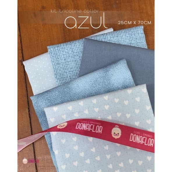 Kit 5Tricolines Collor Azul 25cm X 70cm 100% Algodão -para Panos de Prato, Fraldas  e Patchwork