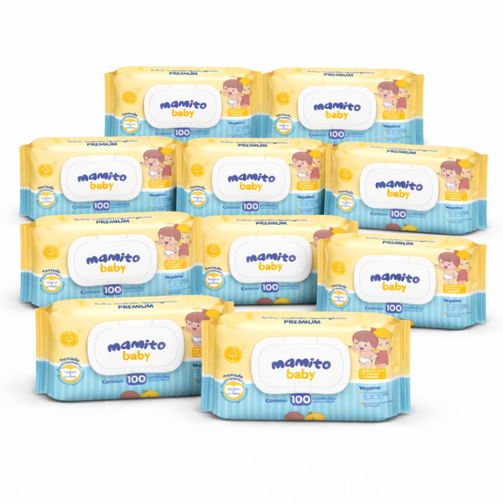 Caixa 10 Lenços Umedecidos Mamito Baby 100 Folhas Hipoalergênico