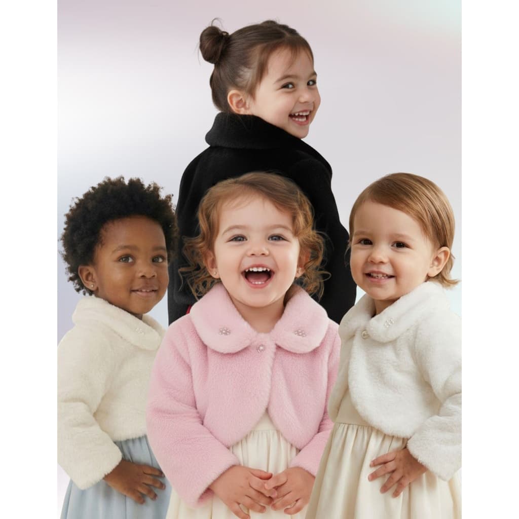 Bolero Infantil COM GOLA Bebê Menina Pelinho Pele Sintética Bordado Forrado Quentinho (P/G) e (1/3)