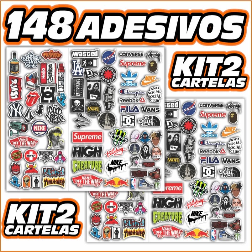 Kits 148 - 60 Adesivos Skate Surf e Moda | À Prova D’Água | Para Bagagem, Notebook, Moto e Bike