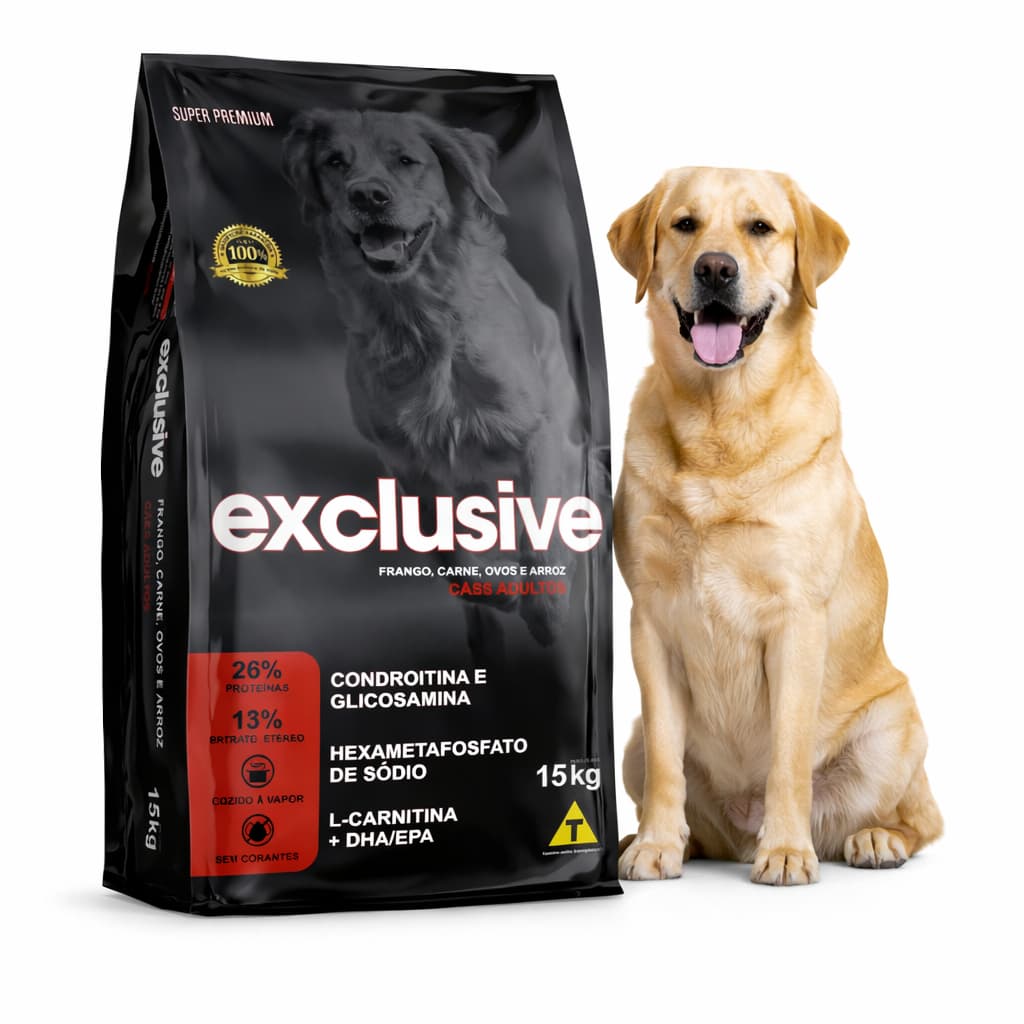 Ração Para Cachorro Adulto Exclusive Super Premium 15kg 26% Proteína /Frango Carne Ovos e Arroz
