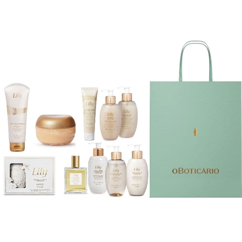 Presente Dia dos Namorados Lily:Esfoliante,Leite Sublime,Loção,Shampoo,Condicionador,Sabonetes,Leave-in- Boticário