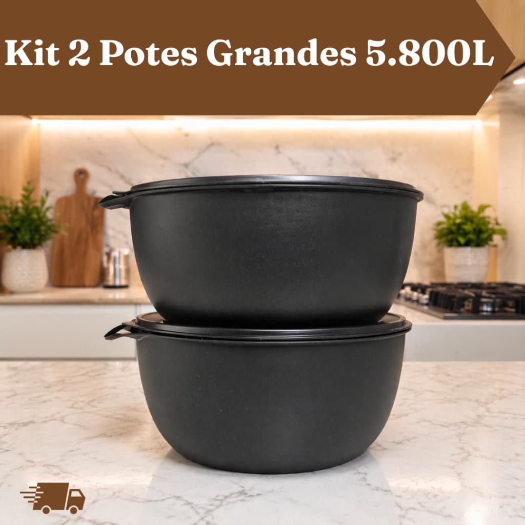 Kit 2 Potes Grandes 5,8 Litros com Tampa Organizador Multiuso para Cozinha