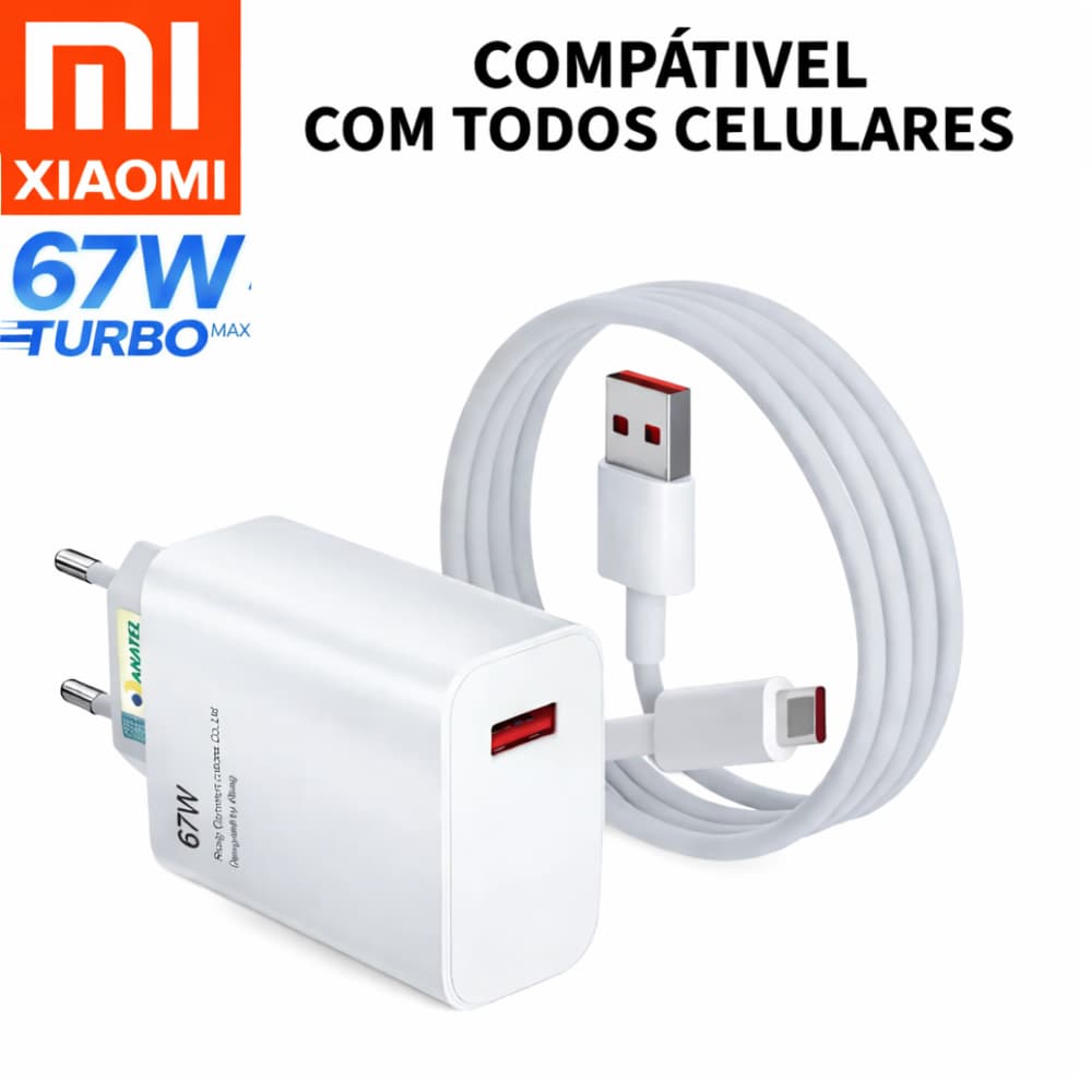 Carregador De Celular Turbo Tipo C 67w Xiaomi Original Fonte Cabo Usb Rápido