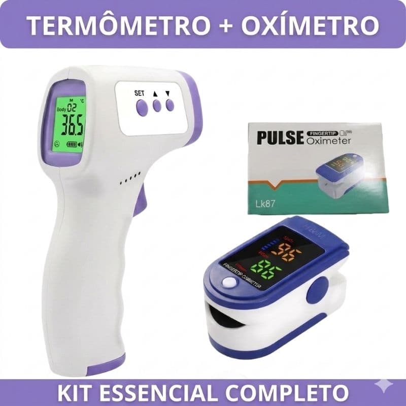 KIT Termômetro e Oxímetro Digital Medidor de Temperatura a Distância kit essencial para família medição bebê/adulto