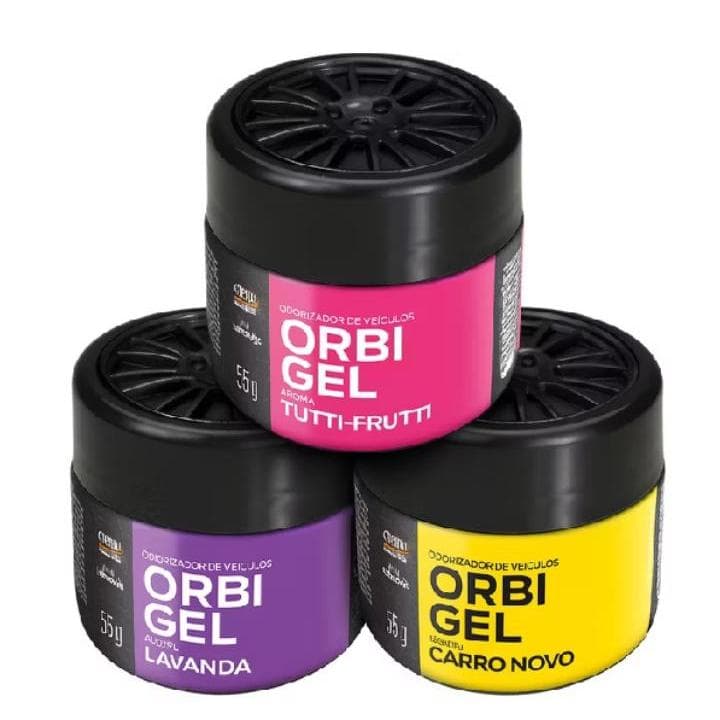 Kit 3 Cheirinho de Carro Aromatizante Odorizador de Veículos - Gel Lavanda, Carro Novo e Tutti Frutti
