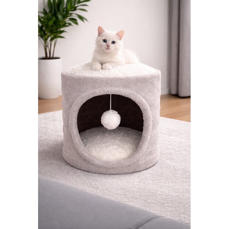Casinha para Gato Tipo Toca | Pet Redonda com Cama superior