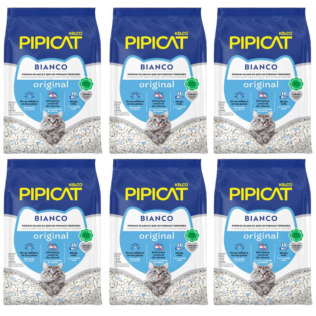 Kit 6 Areia Sanitária Pipicat Bianco Original Granulado Kelco Para Gato 1,8kg