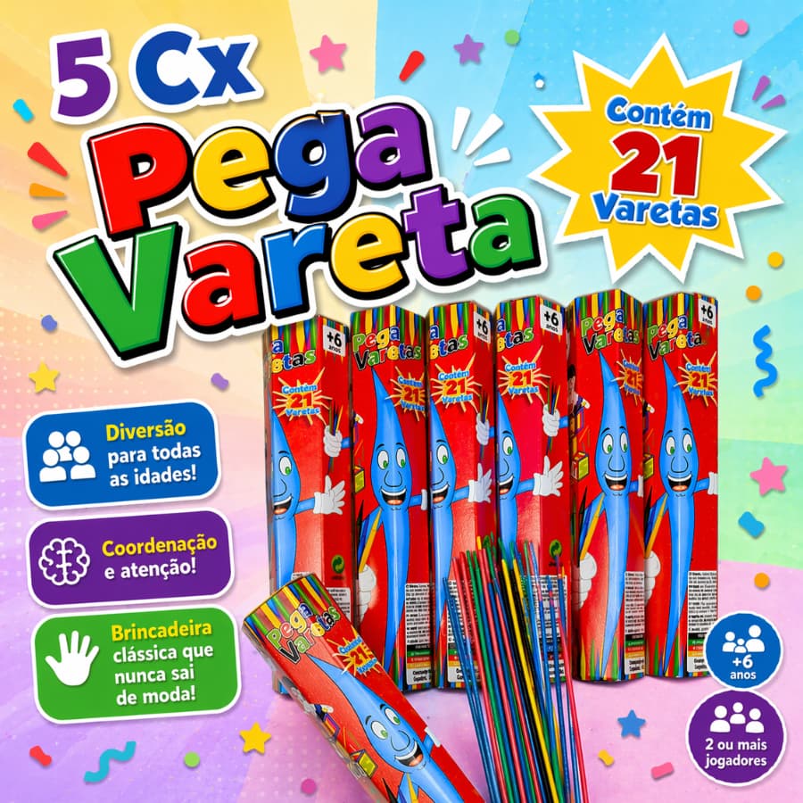 5 Jogo Pega Vareta Brinquedo p/ Kit Festa Infantil Lembrancinha Prenda Educativo Infantil