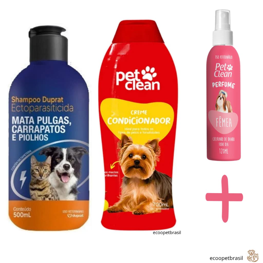 KIT Shampoo Antipulgas 500mL + Condicionador 700mL - Pet Clean | para Cachorro e Gatos | Mata Pulgas