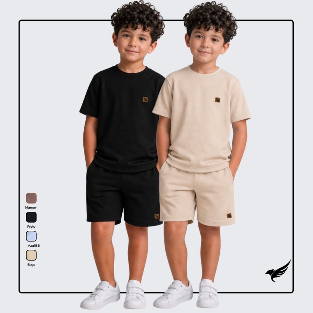 Kit 2 Conjuntos moletons Menino Infantil Shorts e Camisa
