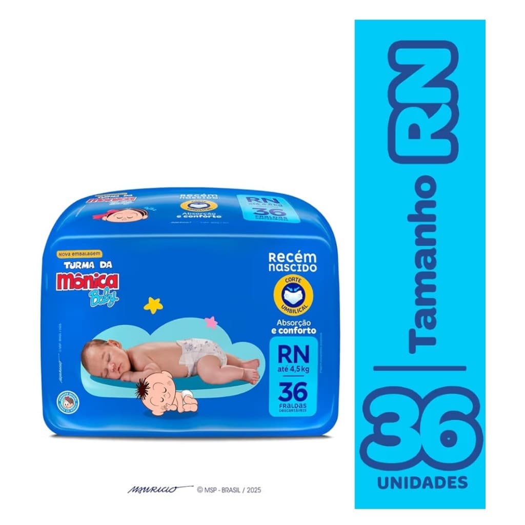 Kit 36 Fraldas Turma da Mônica Baby Jumbo RN - Recém Nascido Original