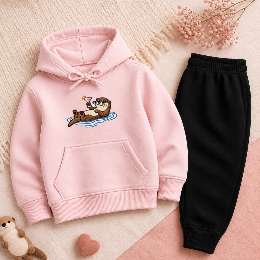 Conjunto Moletom Infantil Canguru Lontra Fofa Flanelado Inverno Quentinho Calça Moletom Unissex
