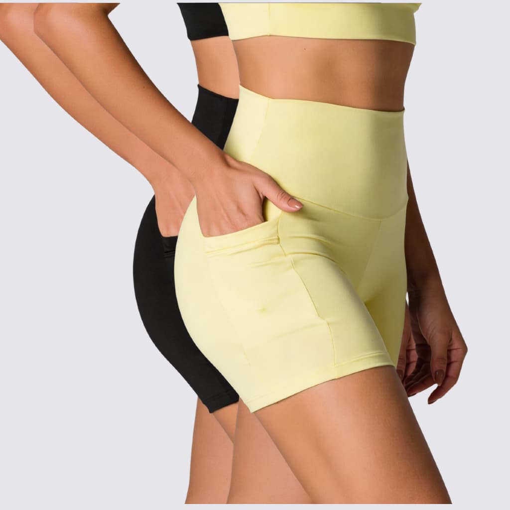 2 Shorts Com Bolso Para Corrida Fitness Poliamida Blackout Zero Transparência Kit Roupa Feminina