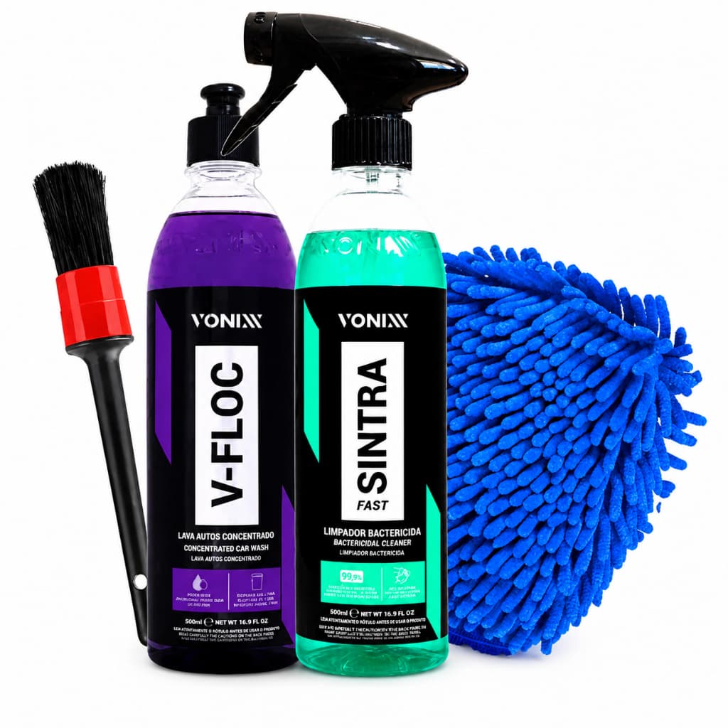 Kit Lavagem de Moto Carro Shampoo Neutro V-Floc Limpeza Interna Sintra Fast 500ml Vonixx
