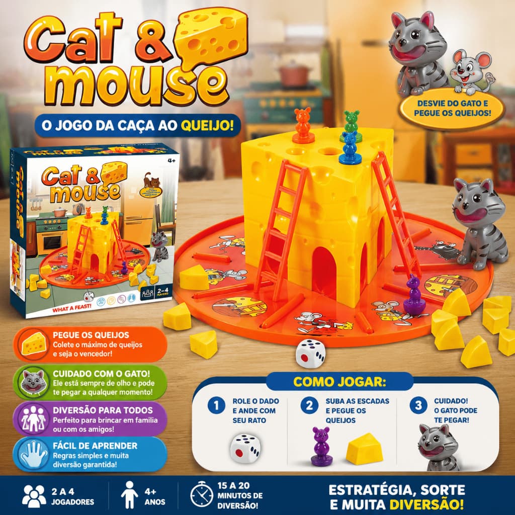 Jogo Rato e Gato Brinquedo Infantil Para Toda Familia Estratégia Diversão Interativo