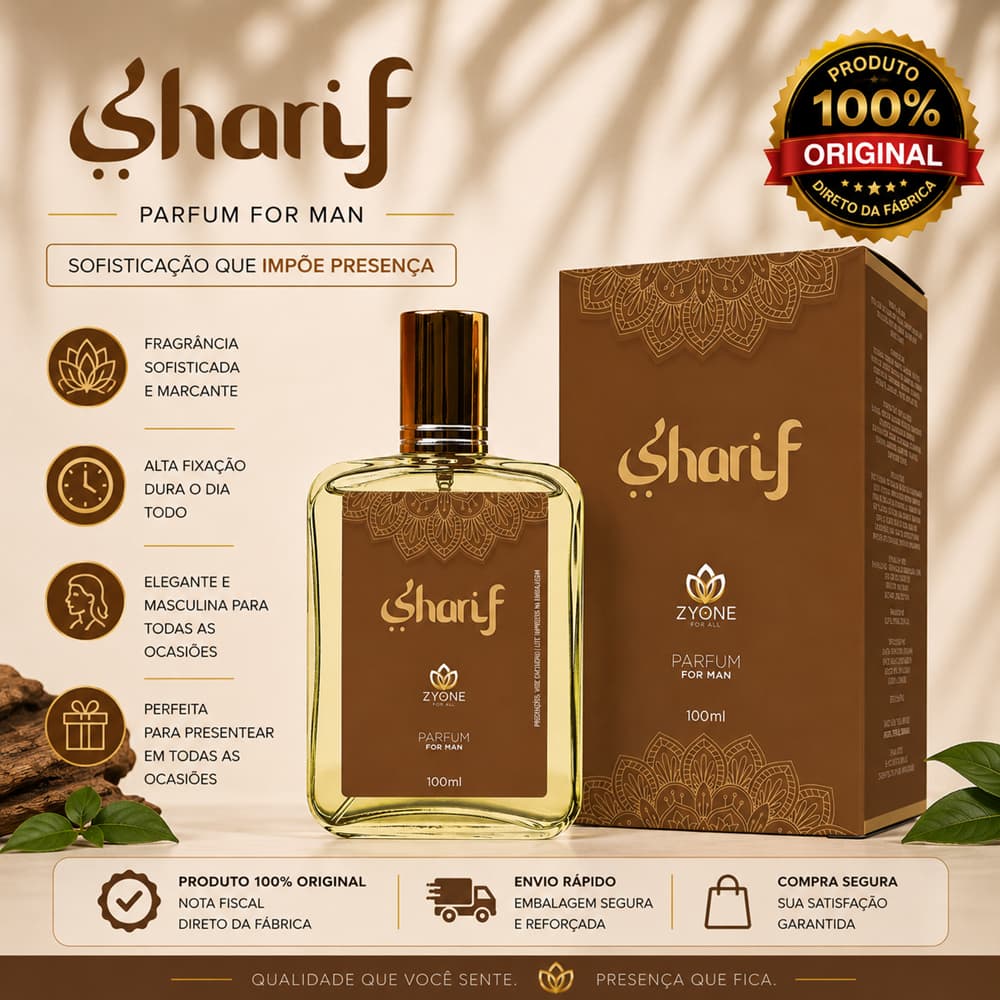 Perfume Sharif Masculino Arabe Zyone Alta Fixação 25% de Essência Importada Parfum The Kingdom