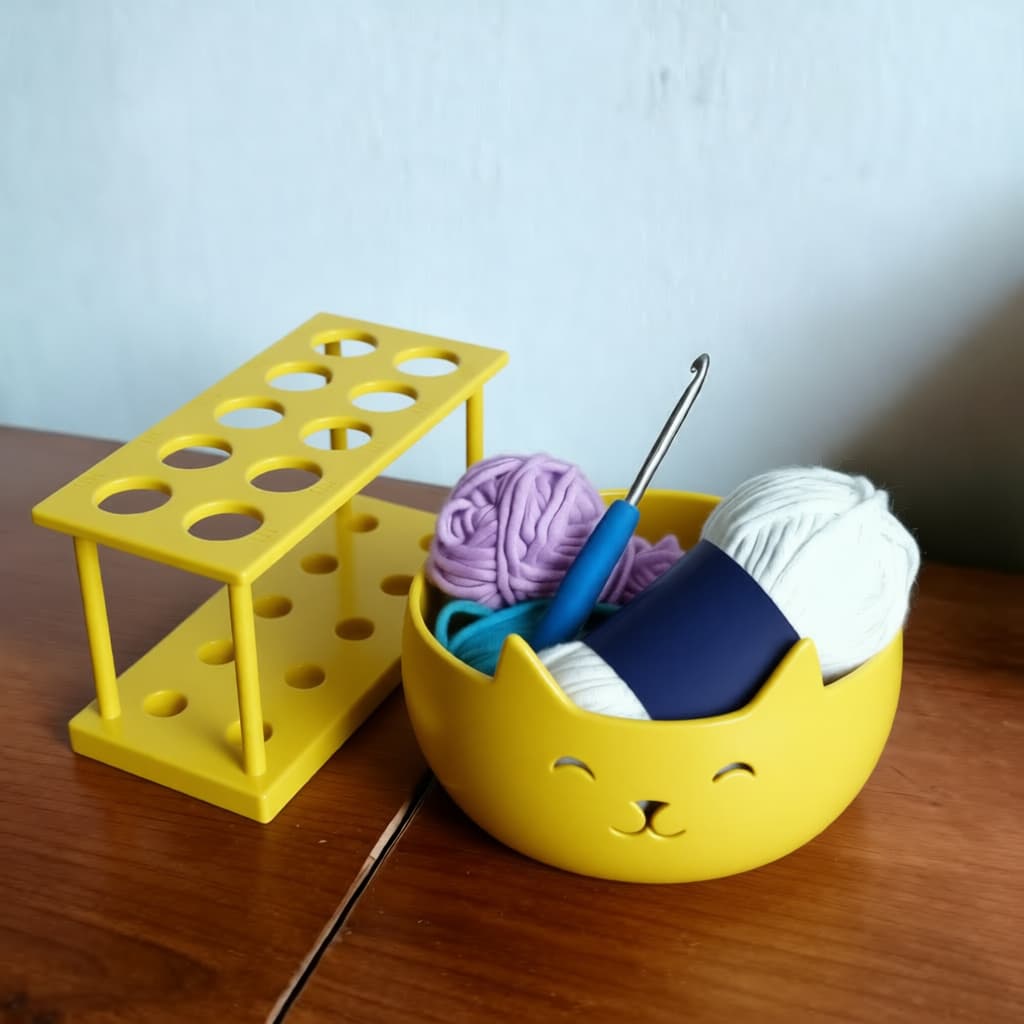 Cesto Organizador Suporte para Novelo de Lã Barbante Tricô Crochê Costura Decorativo Forma Gato Bowl