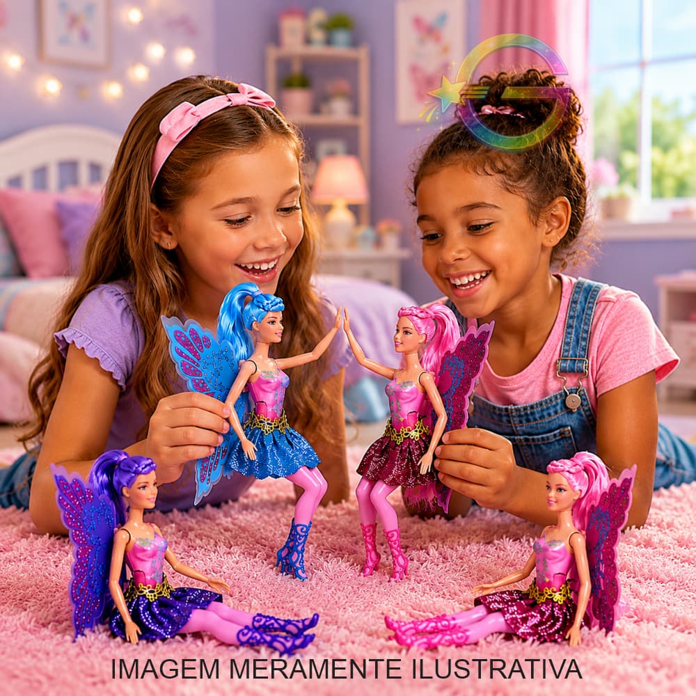 Boneca Fada Borboleta Articulada Com Asas Que Mexem Infantil - Articulada