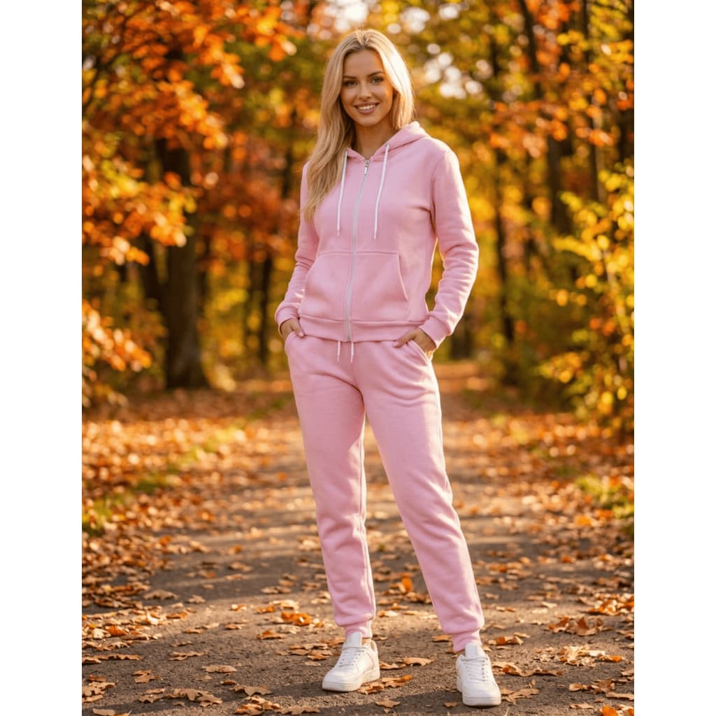 Moleton Feminino Conjunto de Frio Adulto Blusa com Calça Conjunto de Moletom Algodão Pelucia Macio Com Capuz Ziper