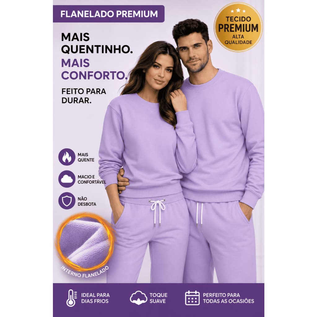 Conjunto Moletom Careca Feminina ou Masculino - 1 Blusa Moletom + 1 Calça Jogger Flanelado Unissex "