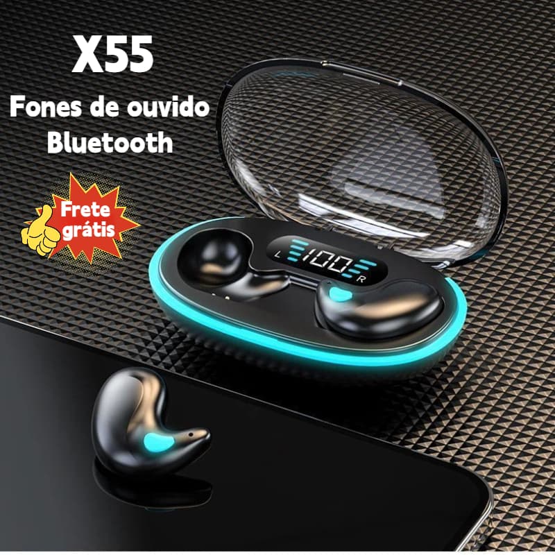 X55 Fones Bluetooth Sem Fio Ultra-Finos para Dormir 5.3 LED Display Recarregável